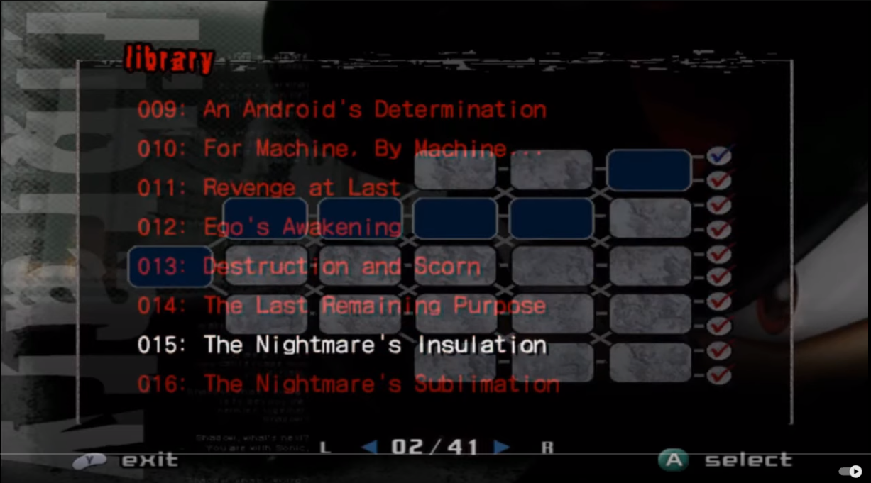 A screenshot of a youtube video showing the library sequences in Shadow the Hedgehog