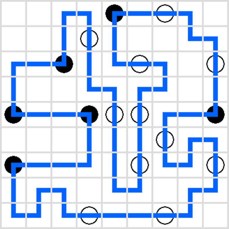 Start from the bottom left corner, the path goes: 🡑🡑🡒🡒🡒🡑🡑🡐🡐🡐🡑🡑🡒🡒🡑🡑🡒🡓🡓🡓🡒🡓🡓🡓🡓🡒🡑🡑🡑🡑🡒🡑🡐🡐🡑🡑🡒🡒🡒🡓🡒🡓🡓🡓🡐🡐🡓🡓🡒🡑🡒🡓🡓🡐🡓🡐🡐🡐🡐🡐🡑🡐🡓🡐