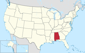 Map of the US with a southeast state highlighted in red