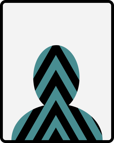 A silhouette of a person's head and shoulders, colored teal, with a gray upward-pointing triangle surrounded by gray inverse-V shapes