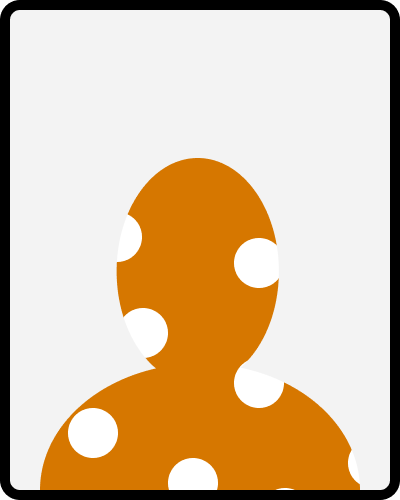 A silhouette of a person's head and shoulders, colored orange with white spots
