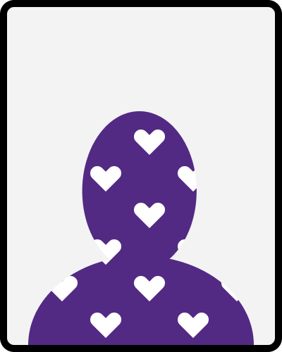 A silhouette of a person's head and shoulders, colored purple with white hearts