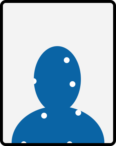 A silhouette of a person's head and shoulders, colored blue with small white dots
